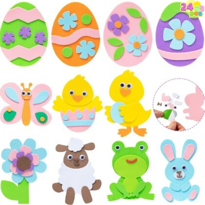 JOYIN 24 Pcs Foam Easter Egg Magnet Craft Kit, Easter Craft Kits DIY Animal and Egg Magnet Set for Kids Favor Classroom Homeschool Art Decor, Art and Craft Supplies Party Favors
