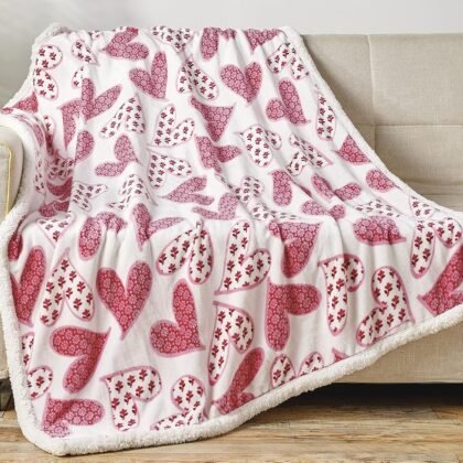 Heart Blanket – Ultra Soft Microplush Throw 50"x60" | Cozy Love Theme Gift for Couch, Bed, Travel | Washable | Whimsical Hearts with Sherpa Backing