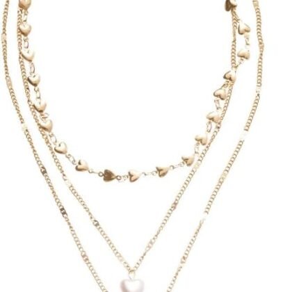 Gold Layered Heart Locket Necklace for Women - Vintage Engraved Rose Flower Photo Pendant, Dainty Pearl & Mini Heart Chain Choker, Romantic Aesthetic Jewelry Gift for Wife