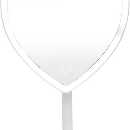 Smart LED Heart Makeup Mirror Touch Lighting Portable Plastic Table Mirror Aesthetic Bedroom Decoration for Women for Travel and Home Use