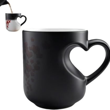 Heart-Shaped Color Changing Magic Ceramic Mug, Heart Shaped Handle Ceramic Coffee Cup for Valentine's Day, Romantic Gift, That Reveals Design When Filled with Hot Beverage(1pc)