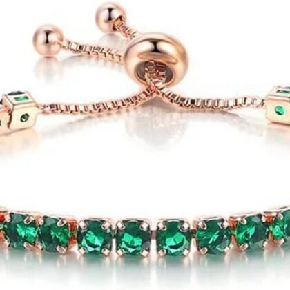 18k Rose Gold Plated Round Adjustable Tennis Bracelet, 7 Cttw Emerald Birthstone Jewelry, Gift for Women – Paris Jewelry®