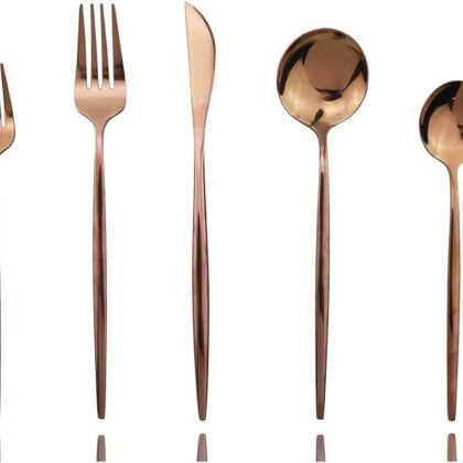 Rose Gold Silverware Set, JASHII 30-Piece Stainless Steel Flatware Cutlery Set for 6, Elegant Hourglass Polished Mirror Finish, Ideal for Home Hotel Wedding Festival Party, Dishwasher Safe
