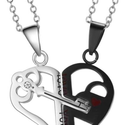 Jude Jewelers Stainless Steel Heart Shaped Lock & Key Style Two-in-One Lover Couple Double Pendant Necklace