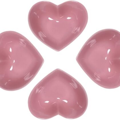WAIT FLY Sweet Heart-Shaped Ceramic Pudding Cake Bowl Set of 4, Microwave Safe