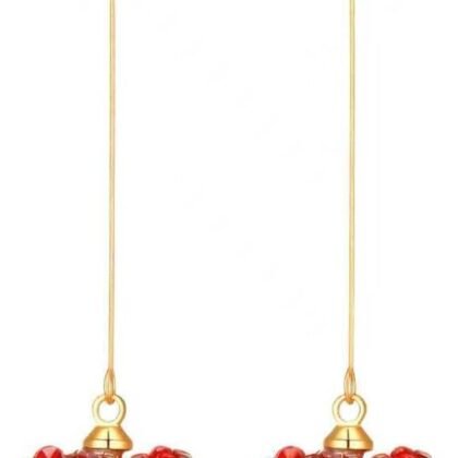 Women's Gold-Plated Red Crystal Heart Long Dangle Earrings, Sparkling Rhinestone Drop Earrings with Unique Design, Exquisite Jewelry Gift for Valentine's Day, Anniversary