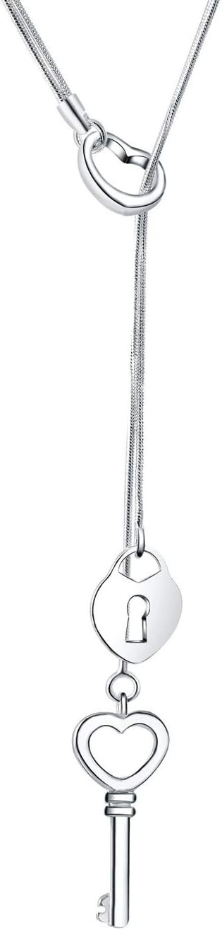 Cutesmile Fashion Jewelry 925 Sterling Silver Love Heart Key Lock Pendant Necklace