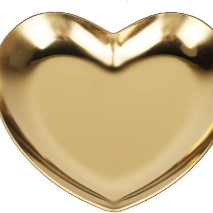 Stainless Steel Jewelry Tray, Heart Shaped Trinket Dish for Rings Earrings Necklaces Bracelet Watch Keys, Plate Tea Tray Fruit Tray Cosmetics Jewelry Organizer Box(Gold)