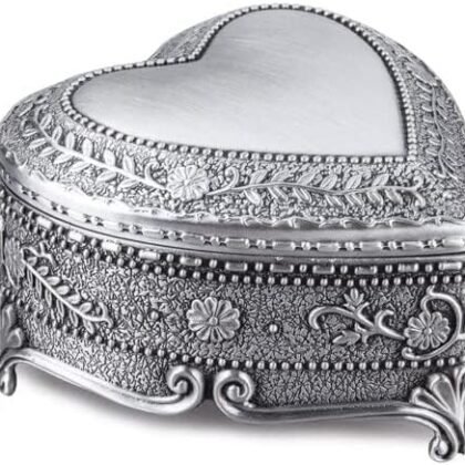 Feyarl Vintage Jewelry Trinket Box Heart Shape Ring Earrings Box Treasure Storage Chest Case Keepsake Organizer for Girl Woman Birthday Wedding