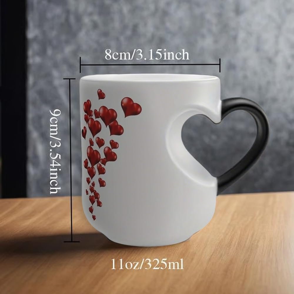 Heart-Shaped Color Changing Magic Ceramic Mug, Heart Shaped Handle Ceramic Coffee Cup for Valentine's Day, Romantic Gift, That Reveals Design When Filled with Hot Beverage(1pc) - Image 7