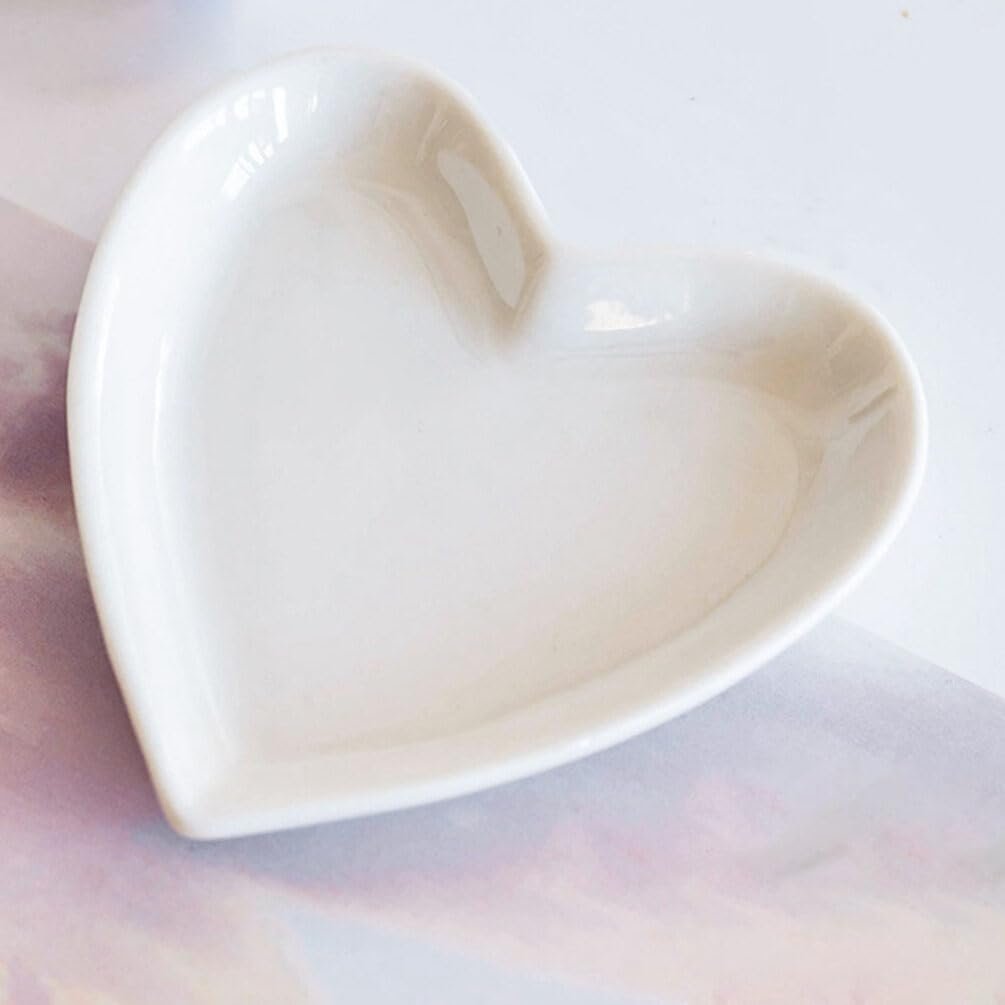 STOBOK Heart Shaped Ceramic Serving Tray Small Jewelry Organizer and Snack Plate for Rings Holder Food Display Dish for Parties Cafes and Home Use 3.62X3.54 Inches - Image 8