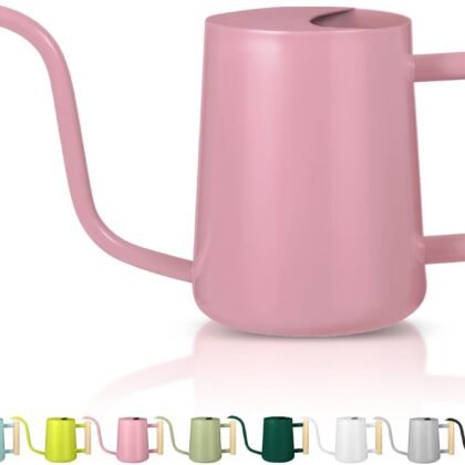 Watering Can Indoor Plants, 35oz Small Indoor Stainless Steel Metal Watering Can Modern Decorative Watering Pot with Long Spout for Indoor House Plant Bonsai Garden Flowers (Pink)