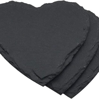 CALLARON 3Pcs Slate Drink Coasters, 6 inch Heart Shape Slate Charcuterie Boards, Simulation Stone Serving Tray, Multipurpose Bread Dessert Tray for Wine, Coffee & Decoration