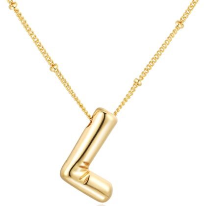 Chunky Bubble Initial Letter Necklace for Women Balloon Statement Dainty Alphabet Pendant 14K Gold Plated Puffy Name Personalized Jewelry