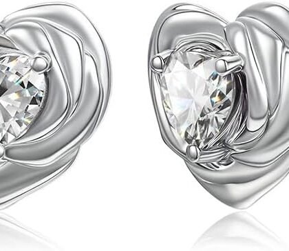 Rose Birthstone Earrings Studs for Women: White Gold Plated 925 Sterling Silver Hypoallergenic Dainty Earrings for Her, Birth Stone Jewelry Christmas Anniversary Birthday Gifts for Wife Girlfriend Mom