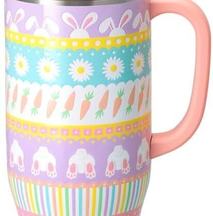 Swig Life 40oz Mega Mug, 40 oz Tumbler with Handle and Straw, Cup Holder Friendly, Dishwasher Safe, Extra Large Insulated Tumbler, Easter Basket Stuffers, Easter Gifts for Women (Bunny Trail)