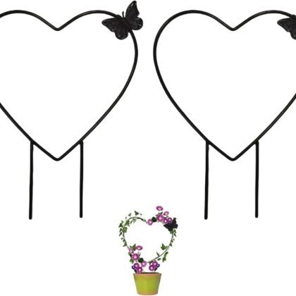 2 Pack Small Trellis for Potted Plants, Metal Trellis for Climbing Plants Indoor, Houseplant Vine Support Outdoor Garden Climber for Ivy Flower Flowerpot, Heart
