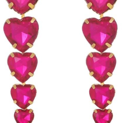 Rhinestone Heart Stud Earrings For Women Heart Crystal Drop Dangle Earrings Dainty Chic Sparkly Pink Crystal Love Heart Statement Earrings Jewelry Gift