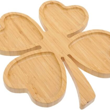 PRETYZOOM Wooden Heart-Shaped Serving Board, Shamrock Wood Appetizer Plates, Decorative Food Serving Tray, Heart Charcuterie Board for St Patrick's Day, Valentine's Day Christmas