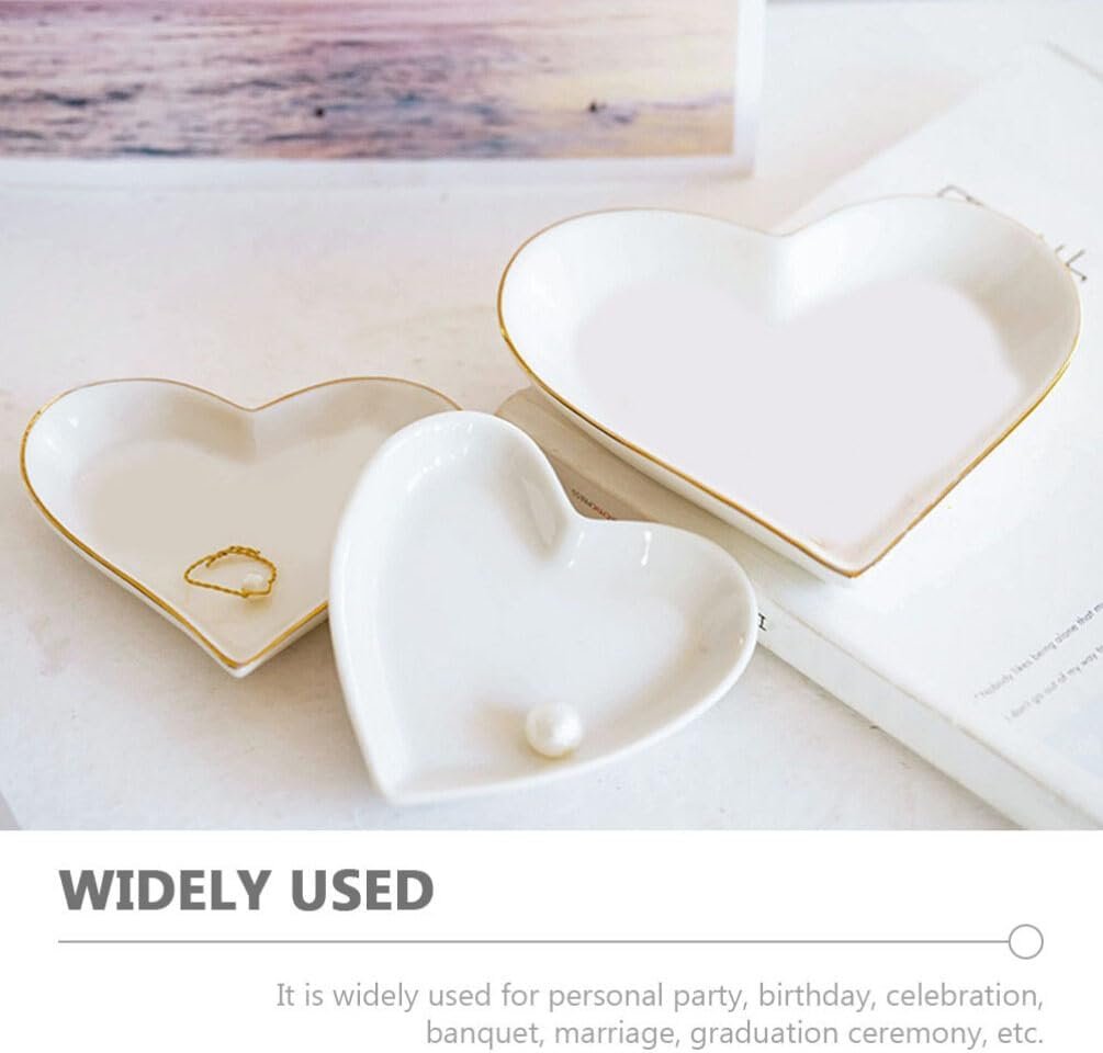 STOBOK Heart Shaped Ceramic Serving Tray Small Jewelry Organizer and Snack Plate for Rings Holder Food Display Dish for Parties Cafes and Home Use 3.62X3.54 Inches - Image 4