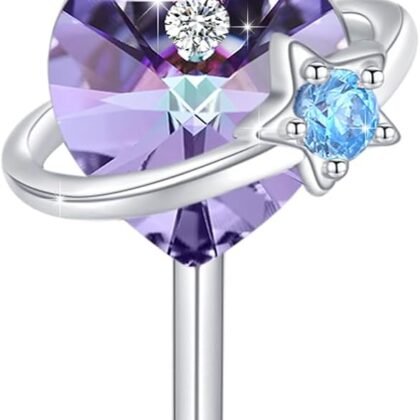 Key Pendant Necklace 925 Sterling Silver Purple Crystal Heart/Four Leaf Clover Love Key Necklace Jewelry Gifts for Women Wife Mom Birthday Mother's Day