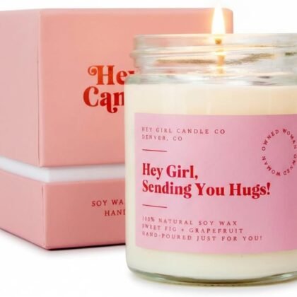 Hug in a Jar Aromatherapy Candle for Women - Fig Grapefruit Soy Wax, 50+ Hours, Valentine's Day Gift Box - Birthday, Sympathy, Thinking of You
