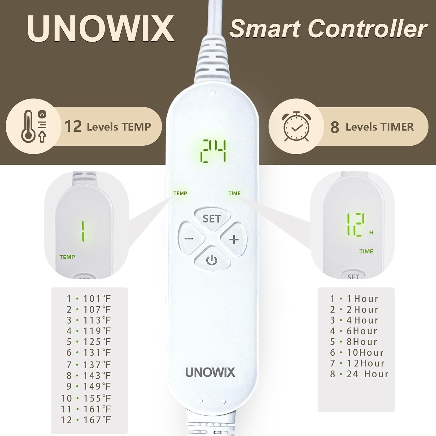 Full Weighted Electric Heating Pad for Back Pain & Period Cramps Relief, Heat Pad with 12 Heat Settings, Plush 2.3LB Hot Weighted Heated Pad (Leopard Print, 12''×24'' BZ Brown) - Image 2