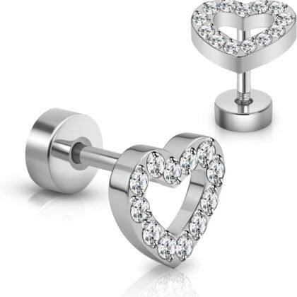 XUU Titanium Flat Back Stud Earrings, 20G 8mm Post Screw Back, Shining Shape CZ Crystal, Hypoallergenic Tragus, Helix, Cartilage Jewelry For Women, Pair