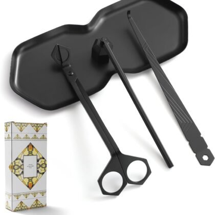 PATOISE 4 in 1 Candle Accessory Set, Wick Trimmer, Candle Snuffer, Wick Scoop,Storage Tray,Perfect for Candle Lovers (Black)