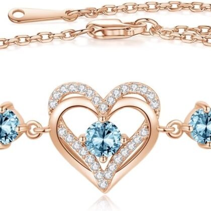 xiupen Love Heart Link Bracelet for Women Birthstone Adjustable Bracelets for Wife Trendy Anniversary Christmas Birthday Jewelry Gifts for Women Mothers Day Gift for Her Girlfriend