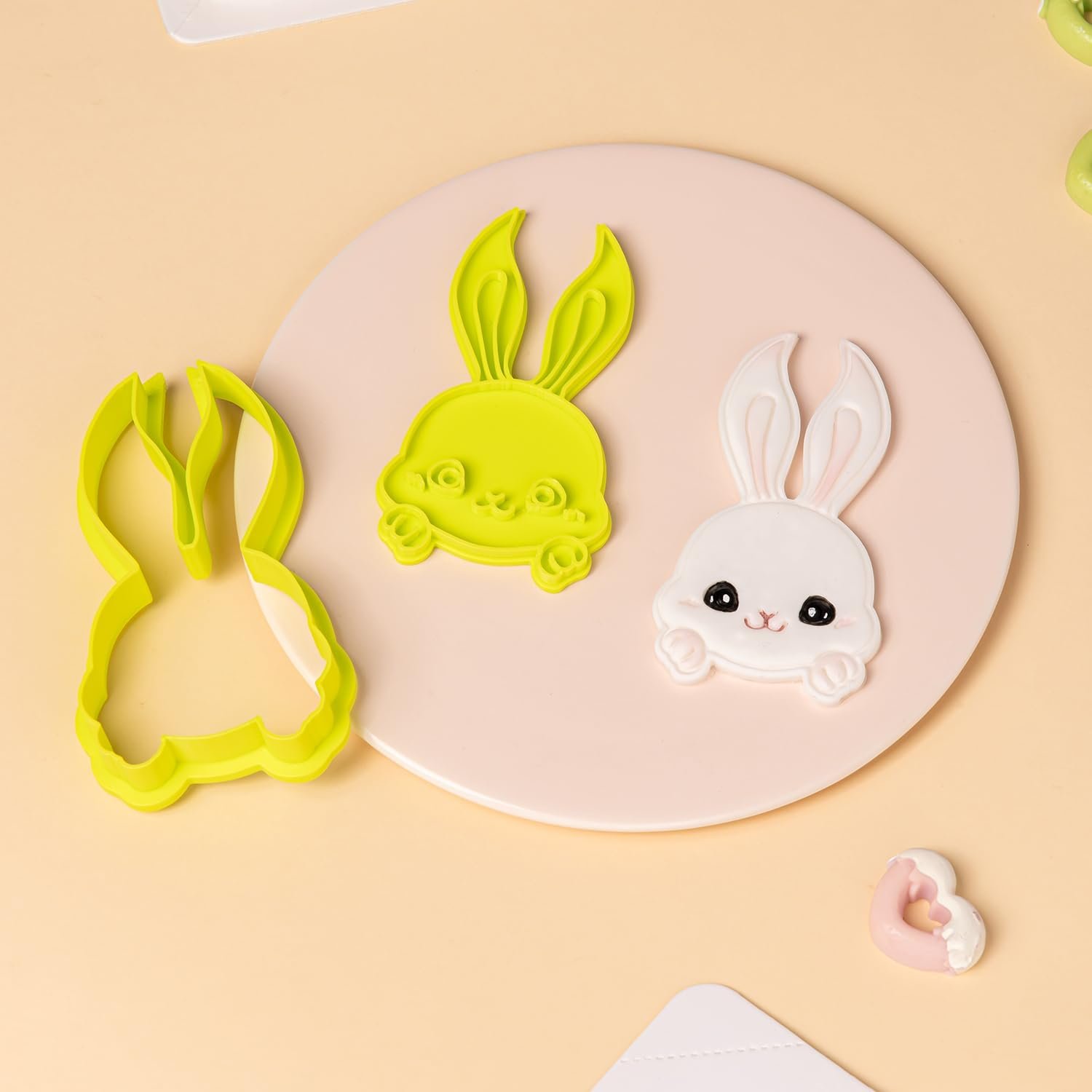 KALAIEN 2 Pcs Easter Bunny Cookie Cutter,Mini Easter Stamps Cookie Cutters Decorating Kit,3D Cookie Biscuit Baking Tools - Image 9