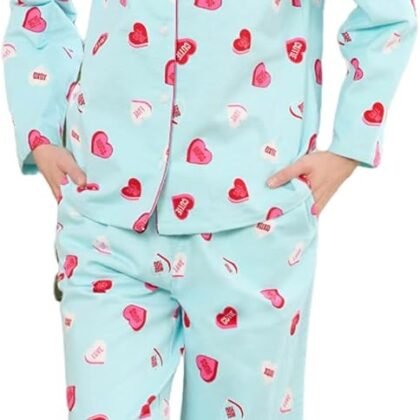 HEARTNICE Women's 100% Cotton Long Sleeve Pajama Set, 2-Piece Cozy Flannel Print PJs Button Up Ladies Sleepwear