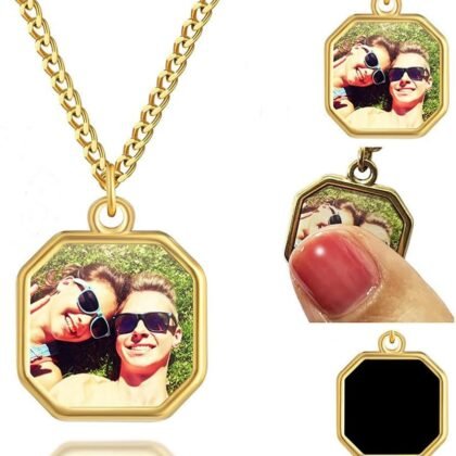 Necklace with Hidden Picture Inside Personalized Heat Activated Photo Pendant for Women Men, Custom Image Magic Memorial Couple Gifts for Christmas Birthday Engraved Name or Text