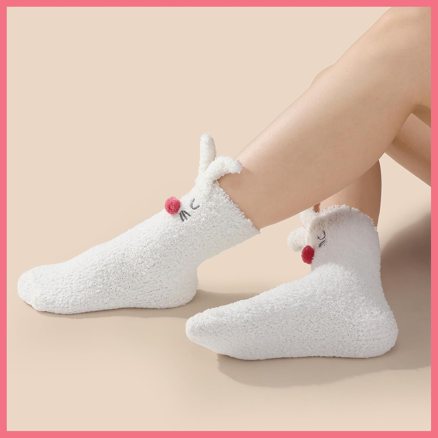 2 Pairs Easter Rabbit Socks for Women Cute Bunny Stockings Fuzzy Bunny Sock Fuzzy Animal Socks for Women Girls Winter Causal Home Sleeping Festival Party - Image 5