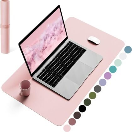 YSAGi Non-Slip Leather Desk Pad, Waterproof Laptop Computer Desk Keyboard Mat, Table Protector Blotter Mat, Large Mouse Pad for Office/Work/Home/Decor(Pink, 23.6" x 13.7")