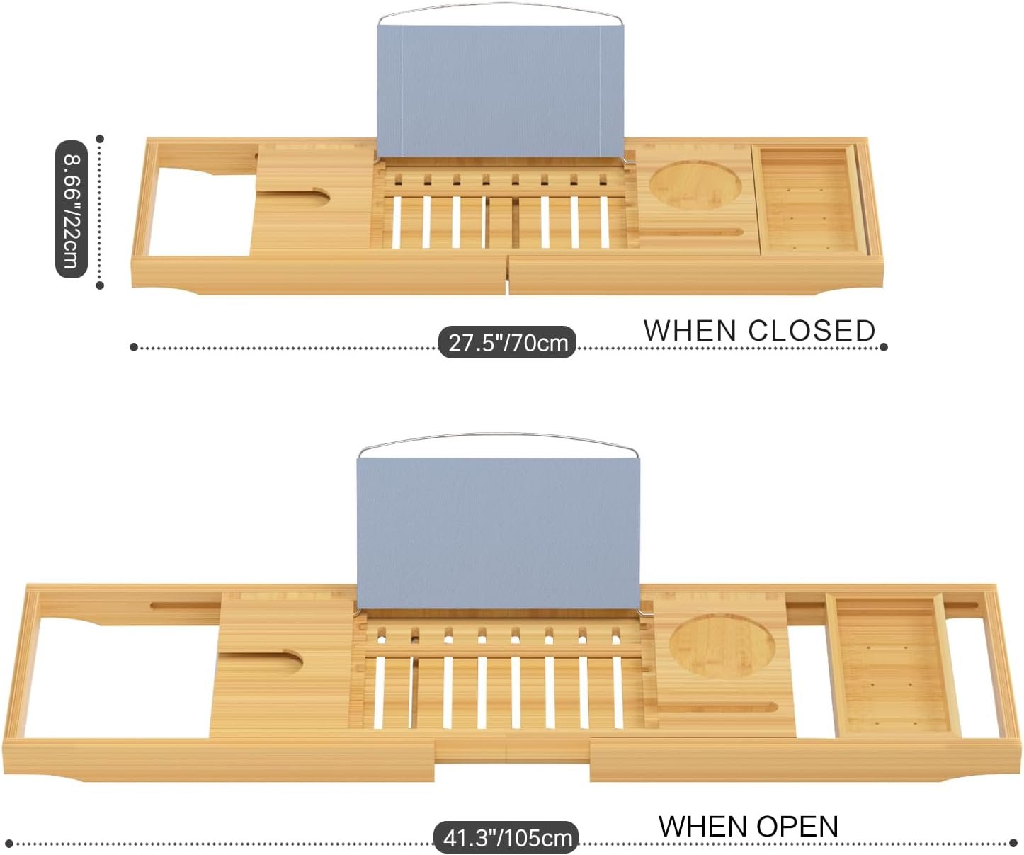 Luxury Bamboo Bathtub Tray - Wooden Expandable Caddy with Book, Tablet, Wine Holder - Gift Idea - Image 2