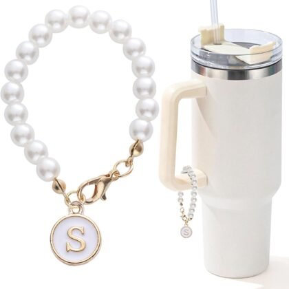 Letter Charm for Stanley Cup，Pearl Chain Accessories Stanley Cup Initial Charms for Handle Stuff Decor Water Bottle Jewelry Tumbler Cute Simple Modern Personalized Name ID Decorations (S)