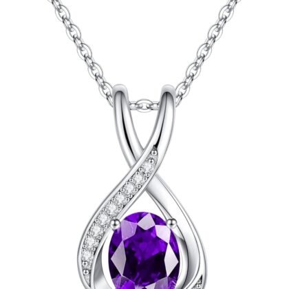 SMILEST Mothers Day Gifts - Oval Sparkle Birthstone Necklace for Women, 925 Sterling Silver Infinity Pendant Necklace Anniversary Birthday Gifts for Women Wife Mom Girlfriend Jewelry Gift