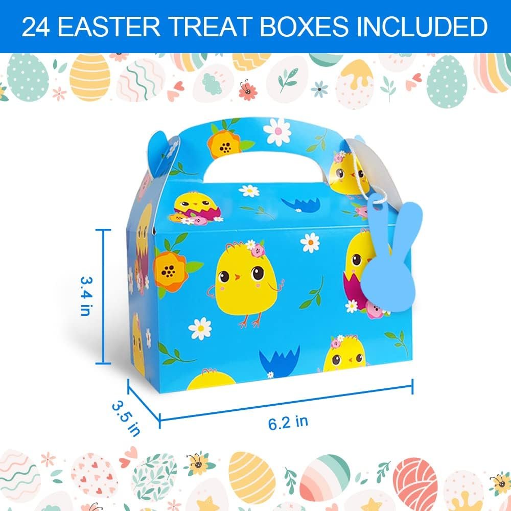 KiDEPOCH 24 Pcs Easter Treat Boxes Easter Cardboard Boxes Funny Gift Boxes with Rabbit Tags & Rope for Candy Snacks Cookie Small Gifts - Image 7