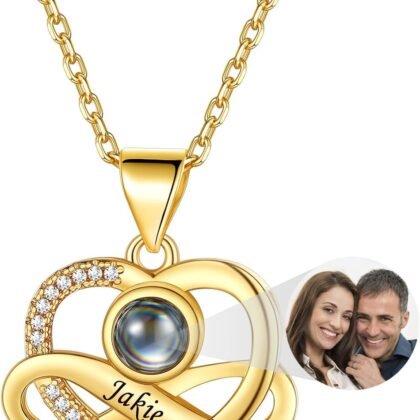 Custom4U Infinity Picture Necklace Photo Personalized, Custom Picture Necklace for Women Infinity Projection Necklace 18+2 Inches Stainless Steel Chain, Jewelry Gifts for Wife Grandma