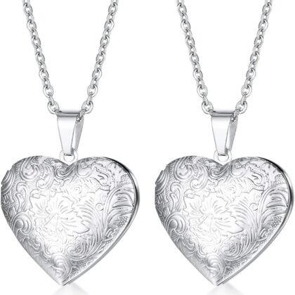 2 Pcs Locket Necklace that Holds Pictures Stainless Steel Locket Pendant Necklace Memory Photo Pendant Necklace for Women Girls