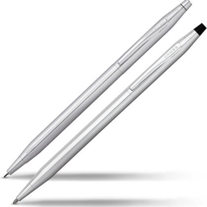 Cross Classic Century Refillable Pen & Pencil Gift Set Presented in a Luxury Gift Box - Medium Point, Black Ink, Lustrous Chrome