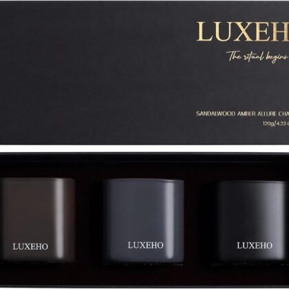 Luxury Scented Candle Set 3-Pack | Home Decor & Giftable Soy Candles | Champagne, Sandalwood & Amber | 75h Burn Time | Cotton Wick | Elegant Decorative Jars