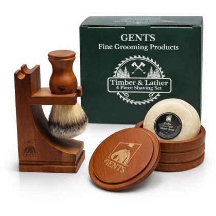 G.B.S GENTS Men's Classic Wooden Shaving Set with Shaving Brush, Wooden Stand and 3.5 Inches Diameter Shaving Soap Bowl