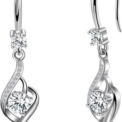 925 Sterling Silver Heart Dangle Earrings with Cubic Zirconia & Birthstone - Women's Fashion Jewelry, Hypoallergenic Drop Design