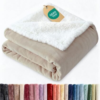 Sherpa Fleece Blanket Throw Size - Reversible Sherpa Fleece Throw Blanket - Super Soft Double Sided for Bed, Sofa, Couch - Thick, Warm, and Plush - Luxurious Bedding for Winter - Cream, 50" x 60"