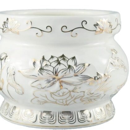 Ceramic Incense Burner Pot, Small Incense Bowl with Sticks and Brass Stand, Decorative Lotus Incense Holder Censer for Meditation Praying Buddha 4 Inch