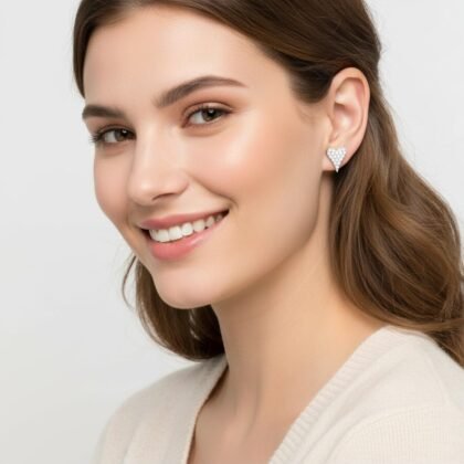 DISENO 10K White Gold Heart Diamond Stud Earrings for Women – 1/6 Ct Natural Diamonds (F-G Color, SI1-SI2 Clarity) Fine Jewelry Gift for Birthdays, Weddings, Valentine's Day