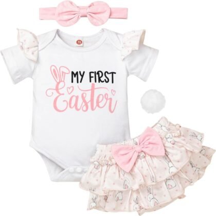 FOCUTEBB My First Easter Day Outfit for Infant Baby Girl Easter Outfits Baby Girl Clothes Cute Bunny Skirt Set 0-18 Months