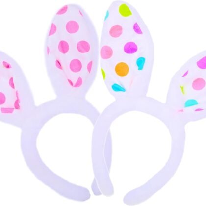 Jing xin 2PCS Bunny Ears Headbands White Rabbit Ears Headband Easter Bunny Pink Polka dot Hat for Women Party Costume